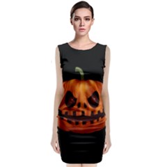 Halloween Pumpkin Sleeveless Velvet Midi Dress by Valentinaart
