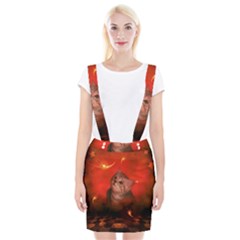 Cute Little Kitten, Red Background Braces Suspender Skirt by FantasyWorld7