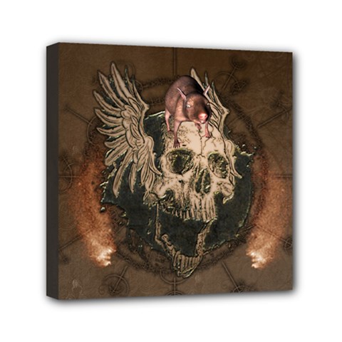 Awesome Creepy Skull With Rat And Wings Mini Canvas 6  X 6  by FantasyWorld7