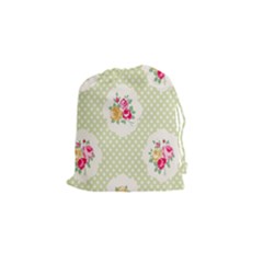 Green Shabby Chic Drawstring Pouches (small)  by NouveauDesign