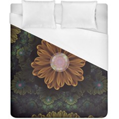 Abloom In Autumn Leaves With Faded Fractal Flowers Duvet Cover (california King Size) by jayaprime