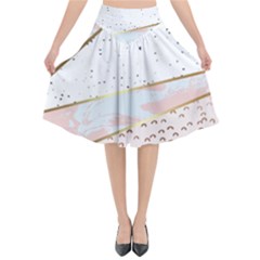 Collage,white Marble,gold,silver,black,white,hand Drawn, Modern,trendy,contemporary,pattern Flared Midi Skirt by NouveauDesign