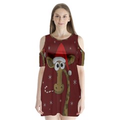 Christmas Giraffe  Shoulder Cutout Velvet One Piece by Valentinaart