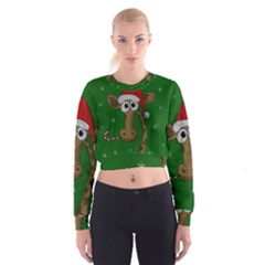 Christmas Giraffe  Cropped Sweatshirt by Valentinaart