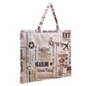 Vintage Newspapers Headline Typography Zipper Large Tote Bag View2