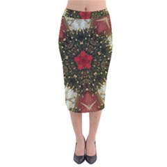 Christmas Wreath Stars Green Red Elegant Velvet Midi Pencil Skirt by yoursparklingshop