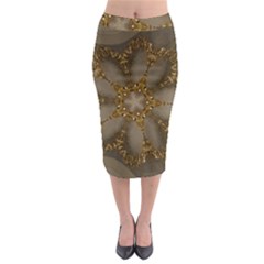 Golden Flower Star Floral Kaleidoscopic Design Midi Pencil Skirt by yoursparklingshop