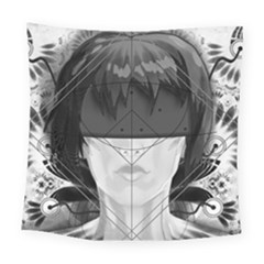 Beautiful Bnw Fractal Feathers For Major Motoko Square Tapestry (large) by jayaprime