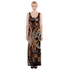Midnight Never Ends, A Red Checkered Diner Fractal Maxi Thigh Split Dress by jayaprime
