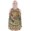 Wings Feathers Cubism Mosaic Velvet Long Sleeve Shoulder Cutout Dress View1