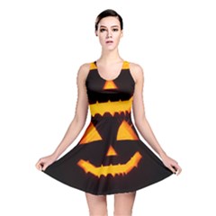 Pumpkin Helloween Face Autumn Reversible Skater Dress by Celenk