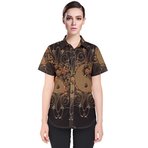 The Sign Ying And Yang With Floral Elements Women s Short Sleeve Shirt by FantasyWorld7
