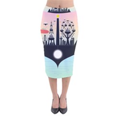 Future City Velvet Midi Pencil Skirt by Celenk