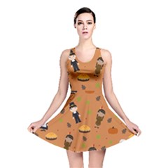 Pilgrims And Indians Pattern - Thanksgiving Reversible Skater Dress by Valentinaart