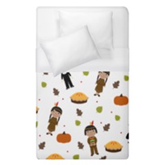 Pilgrims And Indians Pattern - Thanksgiving Duvet Cover (single Size) by Valentinaart