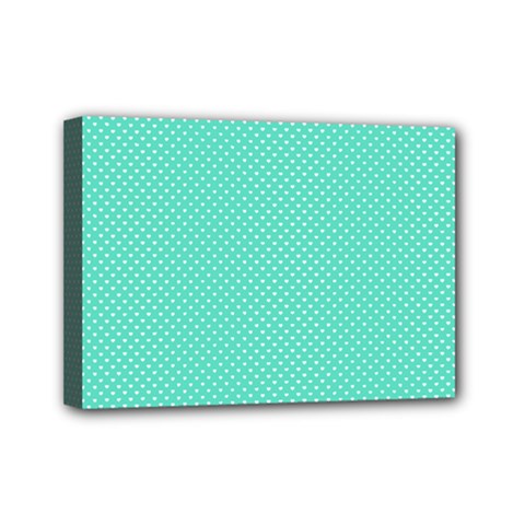White Polkadot Hearts On Tiffany Aqua Blue  Mini Canvas 7  X 5  by PodArtist