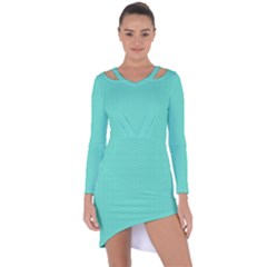 White Polkadot Hearts On Tiffany Aqua Blue  Asymmetric Cut-out Shift Dress by PodArtist