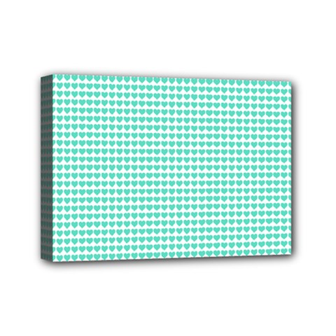 Tiffany Aqua Blue Candy Hearts On White Mini Canvas 7  X 5  by PodArtist