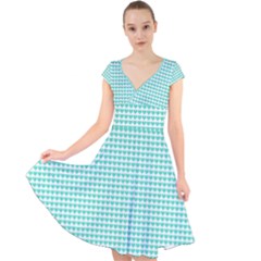 Tiffany Aqua Blue Candy Hearts On White Cap Sleeve Front Wrap Midi Dress by PodArtist