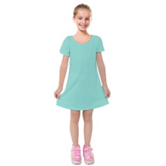 Tiffany Aqua Blue Puffy Quilted Pattern Kids  Short Sleeve Velvet Dress by PodArtist