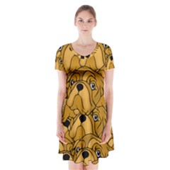 Bulldogge Short Sleeve V-neck Flare Dress by gasi