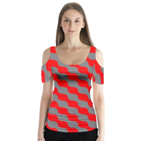 Pattern Butterfly Sleeve Cutout Tee  by gasi