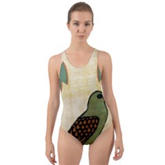 Egyptian Paper Papyrus Bird Cut-out Back One Piece Swimsuit by Celenk
