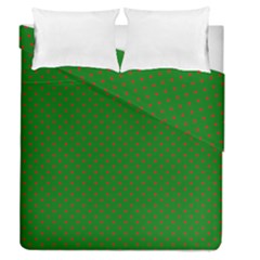 Mini Red Dots On Christmas Green Duvet Cover Double Side (queen Size) by PodArtist