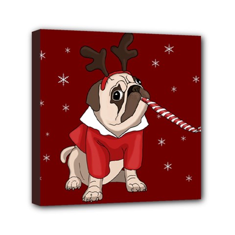 Pug Xmas Mini Canvas 6  X 6  by Valentinaart