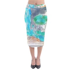Doodle Sketch Drawing Landscape Velvet Midi Pencil Skirt by Celenk