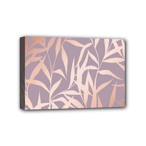 Rose Gold, Asian,leaf,pattern,bamboo Trees, Beauty, Pink,metallic,feminine,elegant,chic,modern,wedding Mini Canvas 6  X 4  by NouveauDesign