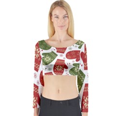 Winter Snow Mittens Long Sleeve Crop Top by allthingseveryone