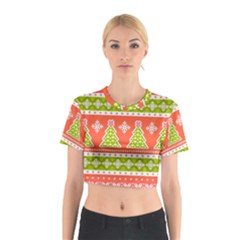 Christmas Tree Ugly Sweater Pattern Cotton Crop Top by allthingseveryone