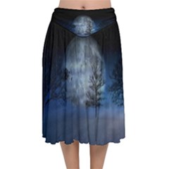 Winter Wintry Moon Christmas Snow Velvet Flared Midi Skirt by Celenk