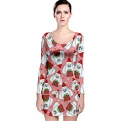 Yeti Xmas Pattern Long Sleeve Velvet Bodycon Dress by Valentinaart
