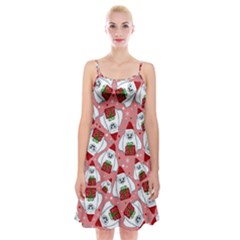 Yeti Xmas Pattern Spaghetti Strap Velvet Dress by Valentinaart