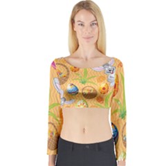 Easter Bunny And Egg Basket Long Sleeve Crop Top by allthingseveryone