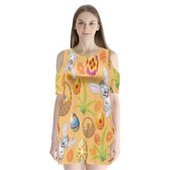 Easter Bunny And Egg Basket Shoulder Cutout Velvet One Piece by allthingseveryone