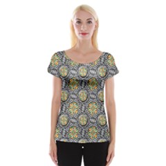 Beveled Geometric Pattern Cap Sleeve Tops by linceazul