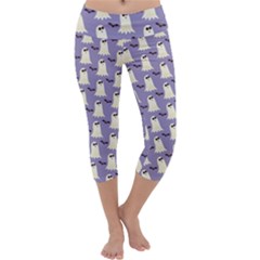 Bat And Ghost Halloween Lilac Paper Pattern Capri Yoga Leggings by Celenk