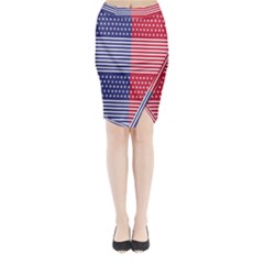 American Flag Patriot Red White Midi Wrap Pencil Skirt by Celenk