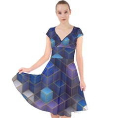 Cube Cubic Design 3d Shape Square Cap Sleeve Front Wrap Midi Dress by Celenk