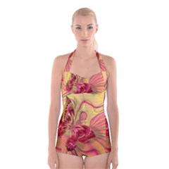 Arrangement Butterfly Aesthetics Boyleg Halter Swimsuit  by Celenk