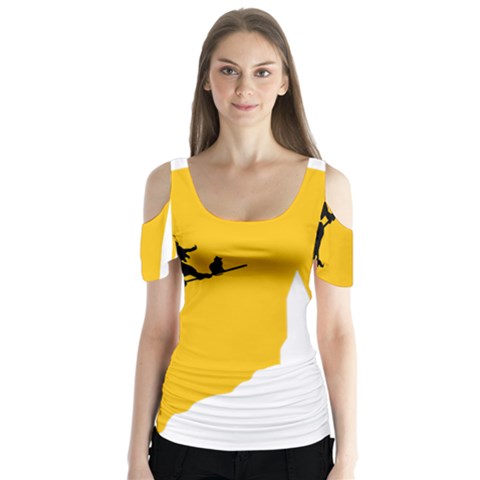Castle Cat Evil Female Fictional Butterfly Sleeve Cutout Tee  by Celenk