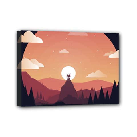 Design Art Hill Hut Landscape Mini Canvas 7  X 5  by Celenk
