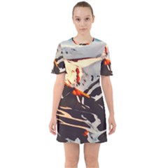 Iceland Landscape Mountains Snow Sixties Short Sleeve Mini Dress by BangZart
