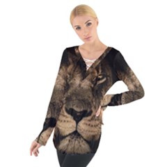 African Lion Mane Close Eyes Tie Up Tee by BangZart