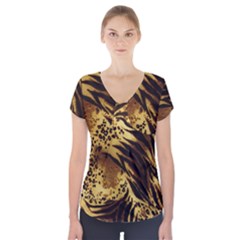 Pattern Tiger Stripes Print Animal Short Sleeve Front Detail Top by BangZart