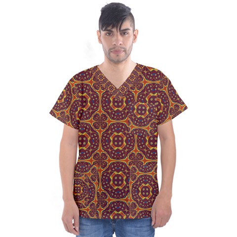 Geometric Pattern Men s V-neck Scrub Top by linceazul