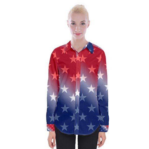 America Patriotic Red White Blue Womens Long Sleeve Shirt by BangZart